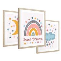 Zestaw obrazy w ramie 30x40 galeria - Plakaty, dla, dzieci, tęcza - rama drewno