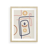 Plakat w ramie 50x70 - Manifestacje Dziwności - abstrakcja w stylu picasso, beżowe tło - rama drewno
