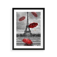 Plakat w ramie 30x40 - Czarno-biała magia Eiffla - Eiffla, Paryż - rama czarna