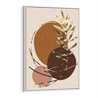 Obraz w ramie 80x120 - Taniec Przenikających Odbić - abstrakcyjny obraz, złote liście palmy - rama biała