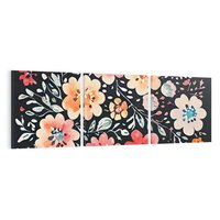 Obraz na płótnie 150x50 - Labirynty melancholii - akwarelowe, pastelowe kwiaty na czarnym tle