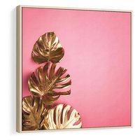 Obraz w ramie 50x50 - Luksusowa Elegancja - złote, liście - rama drewno