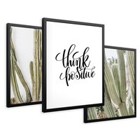 Zestaw obrazy w ramie 40x50 galeria - Think, positive, kaktusy, boho - rama czarna