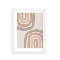 Plakat w ramie 50x70 - Migotliwe Tęczowe Przestrzenie - abstakcyjne tęcze, delikatne odcienie beżu - rama biała