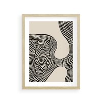 Plakat w ramie 30x40 - Harmonijne Kształty - abstrakcyjne ryciny, czarno biały - rama drewno