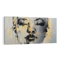 Obraz na płótnie 120x60 - Kobieta - Abstrakcyjne Malowidło - złote, usta abstrakcja