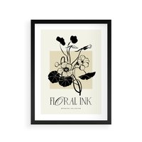 Plakat w ramie 50x70 - Podróż linii kwiatowego czasu - kwiaty, typografia - rama czarna