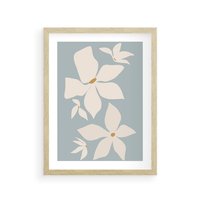 Plakat w ramie 40x50 - Błękit Kwiatów - kwiaty, nowoczesne i minimalistyczne - rama drewno