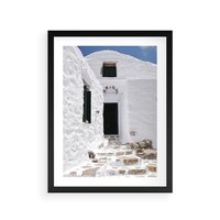 Plakat w ramie 30x40 - Santorini - Grecja błękitem malowana - Santorini, Grecja - rama czarna
