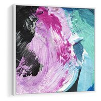 Obraz w ramie 80x80 - Kolorowy rój wyobraźni - rozlane kolorowe farby olejne, abstrakcja - rama biała