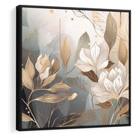 Obraz w ramie 50x50 - Ekspresjonistyczny deszcz uczuć - grafika, złote kwiaty - rama czarna