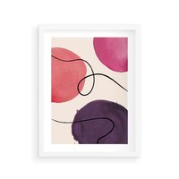 Plakat w ramie 40x50 - Migoczące Echo - abstrakcyjne akwarelowe plamy, nieregularne linie - rama biała