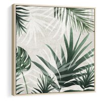 Obraz w ramie 80x80 - Tropikalne Akwarele - tropikalne liście, akwarela - rama drewno