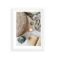 Plakat w ramie 30x40 - Przytulna Kompozycja Lifestyle - kompozycja lifestyle, wiklina - rama biała