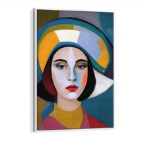 Obraz w ramie 50x70 - Kształtujące Widzenia - abstrakcyjny obraz olejny, portret twarzy kobiety - rama biała