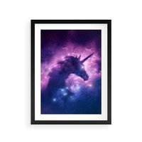 Plakat w ramie 50x70 - Mityczna podróż - kosmos, jednorożec - rama czarna