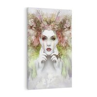 Obraz na płótnie 70x100 - Abstrakcyjna Ekspresja - Twarz w Kwiatowym Wirze - abstrakcja, twarz