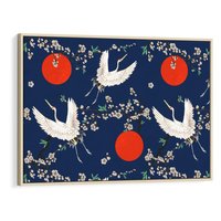 Obraz w ramie 100x70 - Japońskie Żurawie Indygo - sztuka japońska, japonia - rama drewno