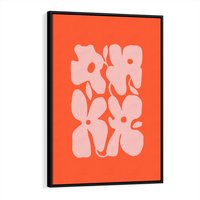 Obraz w ramie 70x100 - Taniec Abstrakcji - kwiaty, energetyczne pomarańczowe tłó - rama czarna