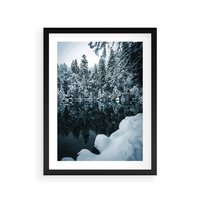 Plakat w ramie 40x50 - Zima nad Jeziorem - krajobraz zimowy, jezioro - rama czarna