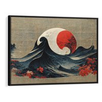 Obraz w ramie 70x50 - Requiem dla marzeń - sztuka japońska, fale oceanu - rama czarna