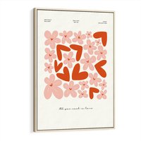 Obraz w ramie 70x100 - Miłość w Kompozycji - grafika, kompozycja kwiaty i serca - rama drewno