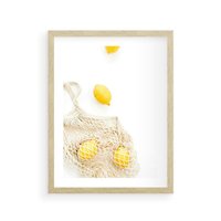 Plakat w ramie 40x50 - Cytrynowa Siatka - cytryny, materiałowa siatka - rama drewno