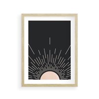 Plakat w ramie 50x70 - Słoneczny Portret Duszy - boho czarne słońce, nowoczesna grafika - rama drewno