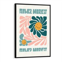 Obraz w ramie 50x70 - Harmonia płatków kwiatów - kwiatowa retro kompozycja, pastelowe kolory - rama czarna