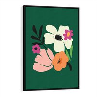 Obraz w ramie 70x100 - Rozbijające Echa - abstrakcyjne kwiaty, zielone tło - rama czarna