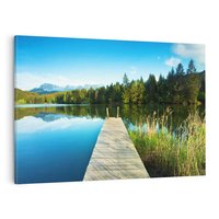 Obraz na płótnie 100x70 - Jezioro w lesie: Ucieczka do natury - jezioro, las