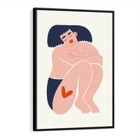 Obraz w ramie 50x70 - Melodia snów na płótnie - zakochana kobieta, graficzny obraz - rama czarna