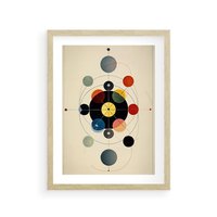Plakat w ramie 30x40 - Bezgraniczny Taniec Światła - abstrakcyjna geometryczna kompozycja, koła linie - rama drewno