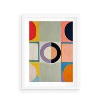 Plakat w ramie 40x50 - Taniec Kształtów Emocji - abstrakcyjne geometryczne kształty, olejny obraz - rama biała