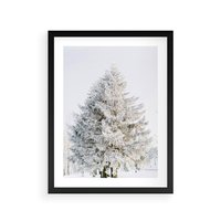 Plakat w ramie 40x50 - Zimowa Poezja w Ośnieżonym Drzewie - ośnieżone drzewo, zima - rama czarna