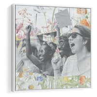 Obraz w ramie 80x80 - Księga zaklętych marzeń - kolaż, czarnobiałe zdjęcie wesołych młodych ludzi - rama biała