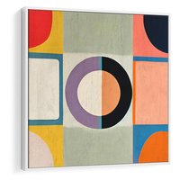 Obraz w ramie 50x50 - Taniec Kształtów Emocji - abstrakcyjne geometryczne kształty, olejny obraz - rama biała