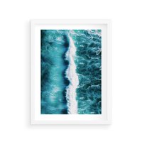 Plakat w ramie 50x70 - Błękitna Siła Oceanu - fale, ocean - rama biała