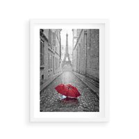 Plakat w ramie 30x40 - Kolorowy parasol w Paryżu - Paryż, parasol - rama biała