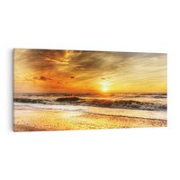Obraz na płótnie 120x60 - Plaża Morza i Fale Zachodu Słońca - plaża, morze
