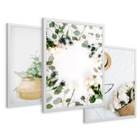 Zestaw obrazy w ramie 50x70 galeria - Kwiaty, koszyk, minimalizm, prostota - rama biała