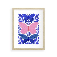 Plakat w ramie 30x40 - Delikatna Symfonia Natury - motyle, rośliny - rama drewno