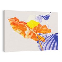 Obraz na płótnie 120x80 - Energetyczne Indygo - retro, tropikalne liście