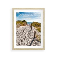 Plakat w ramie 50x70 - Mewy nad Morzem - plaża, mewy - rama drewno