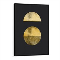 Obraz w ramie 70x100 - Migotliwe Przeniknięcia - złote koła, czarne tło - rama czarna