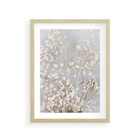Plakat w ramie 40x50 - Białe Drobne Kwiaty - gipsówka, białe drobne kwiatki - rama drewno