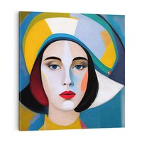 Obraz na płótnie 40x40 - Kształtujące Widzenia - abstrakcyjny obraz olejny, portret twarzy kobiety
