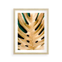 Plakat w ramie 50x70 - Piękno i Styl - złote, liście - rama drewno
