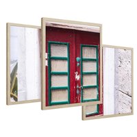 Zestaw obrazy w ramie 50x70 galeria - Stare, drzwi, liście, sanseweria - rama drewno