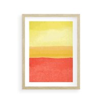 Plakat w ramie 40x50 - Rozmyte Odbicia - kolorowe akwarelowe pasy, odcienie żółci i czerwieni - rama drewno